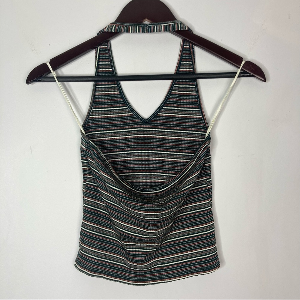 American Eagle Size Small Halter Ribbed V-Neck Crop Top Striped Y2K 90's - Picture 3 of 4